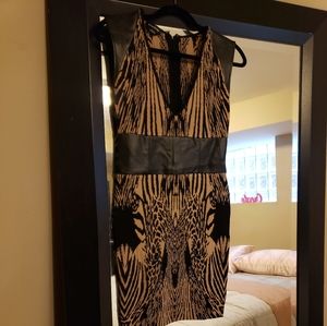 MULTI PRINT DRESS WITH LEATHER DETAIL